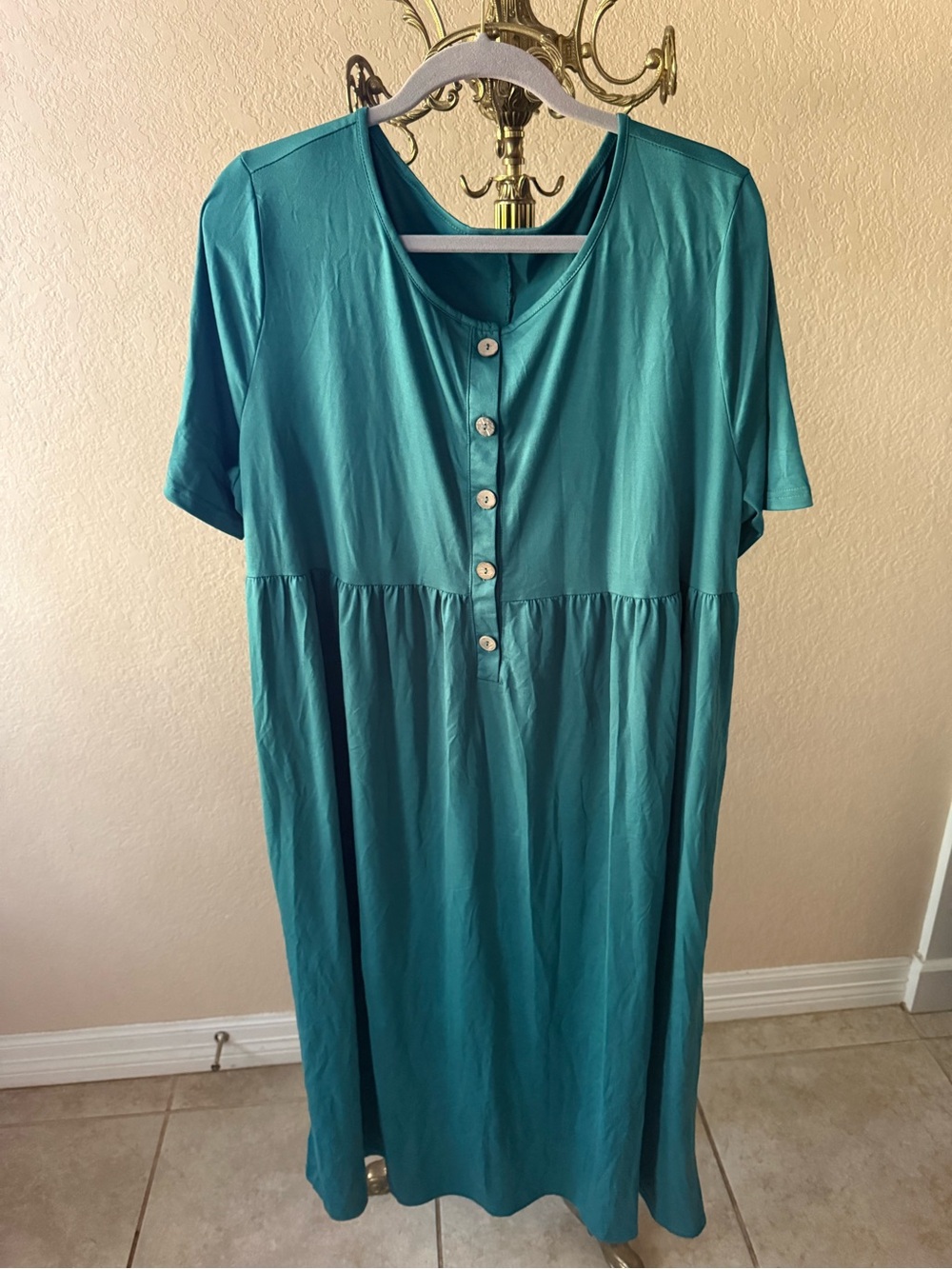 Comfortable Teal Button-Front Midi Dress